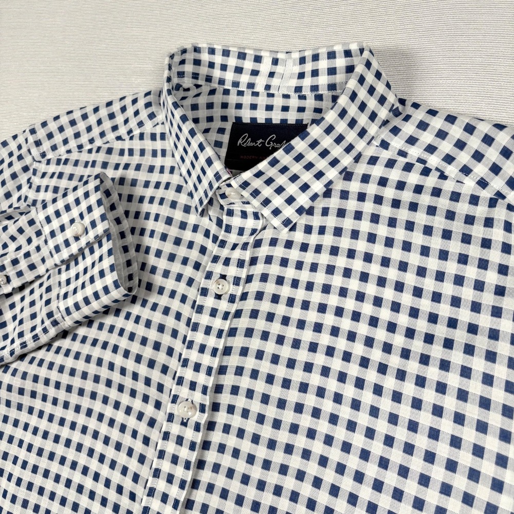 Robert Graham Modern Americana Shirt Mens XL White Blue Tailored Fit Long Sleeve